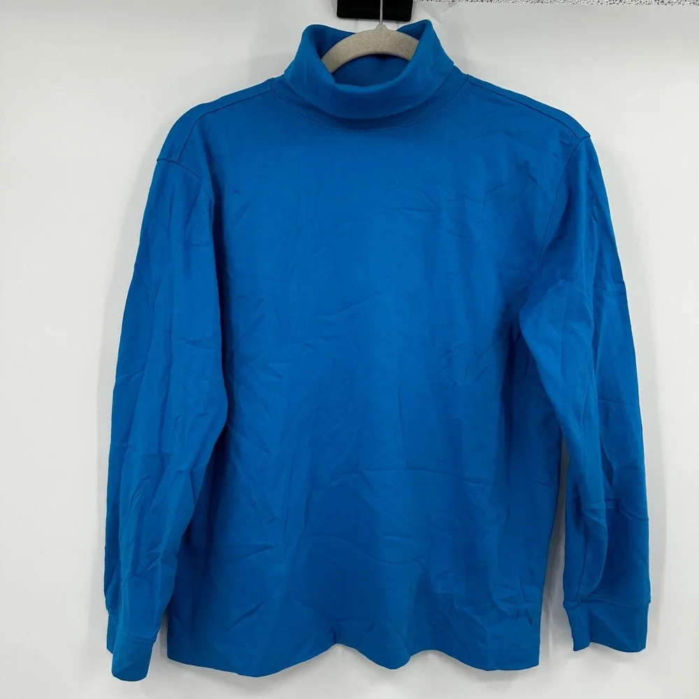 LL Bean Kids Girls XL 18 Blue Cotton Long Sleeve‎ Turtleneck Top Layering Basic